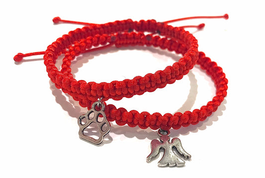Dámske pletené náramky set 2 ks s príveskami červené-Bracelets-DIARAfashion-DIARA.sk