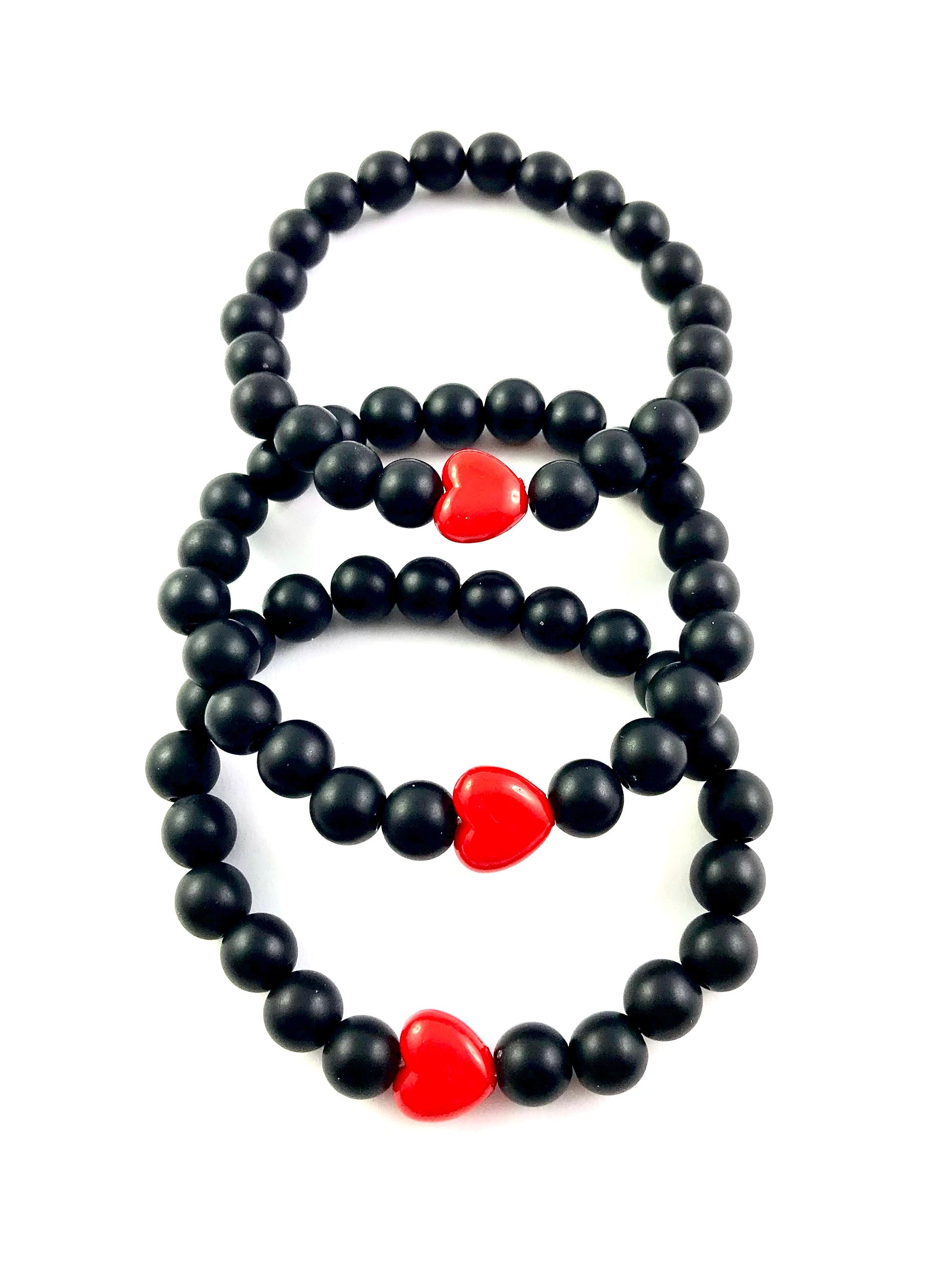 Korálkové náramky sada 3 ks so srdiečkami čierne-Bracelets-DIARA-DIARA.sk