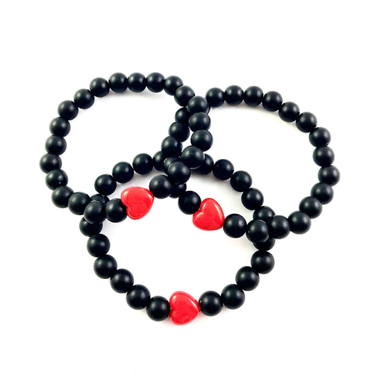 Korálkové náramky sada 3 ks so srdiečkami čierne-Bracelets-DIARA-DIARA.sk