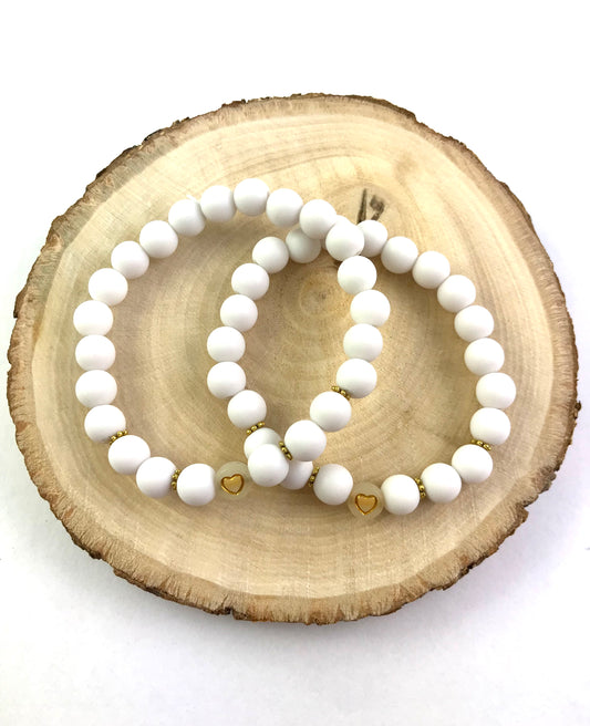 Korálkové náramky set 2 ks biele so srdiečkami-Bracelets-DIARAfashion-DIARA.sk