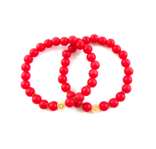Korálkové náramky set 2 ks červené so srdiečkami-Bracelets-DIARAfashion-DIARA.sk