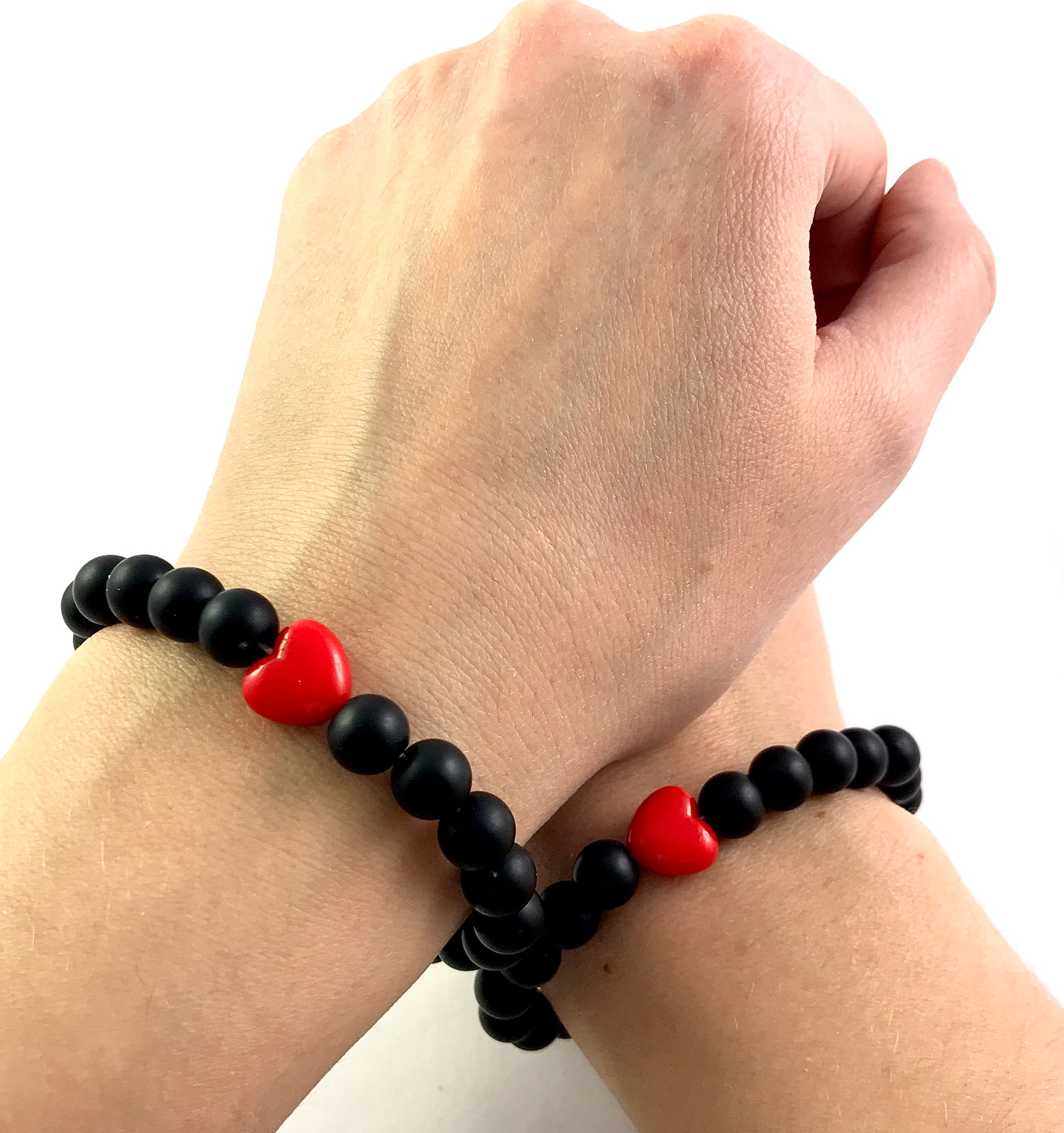 Korálkové náramky set 2 ks čierne so srdiečkami-Bracelets-DIARAfashion-DIARA.sk