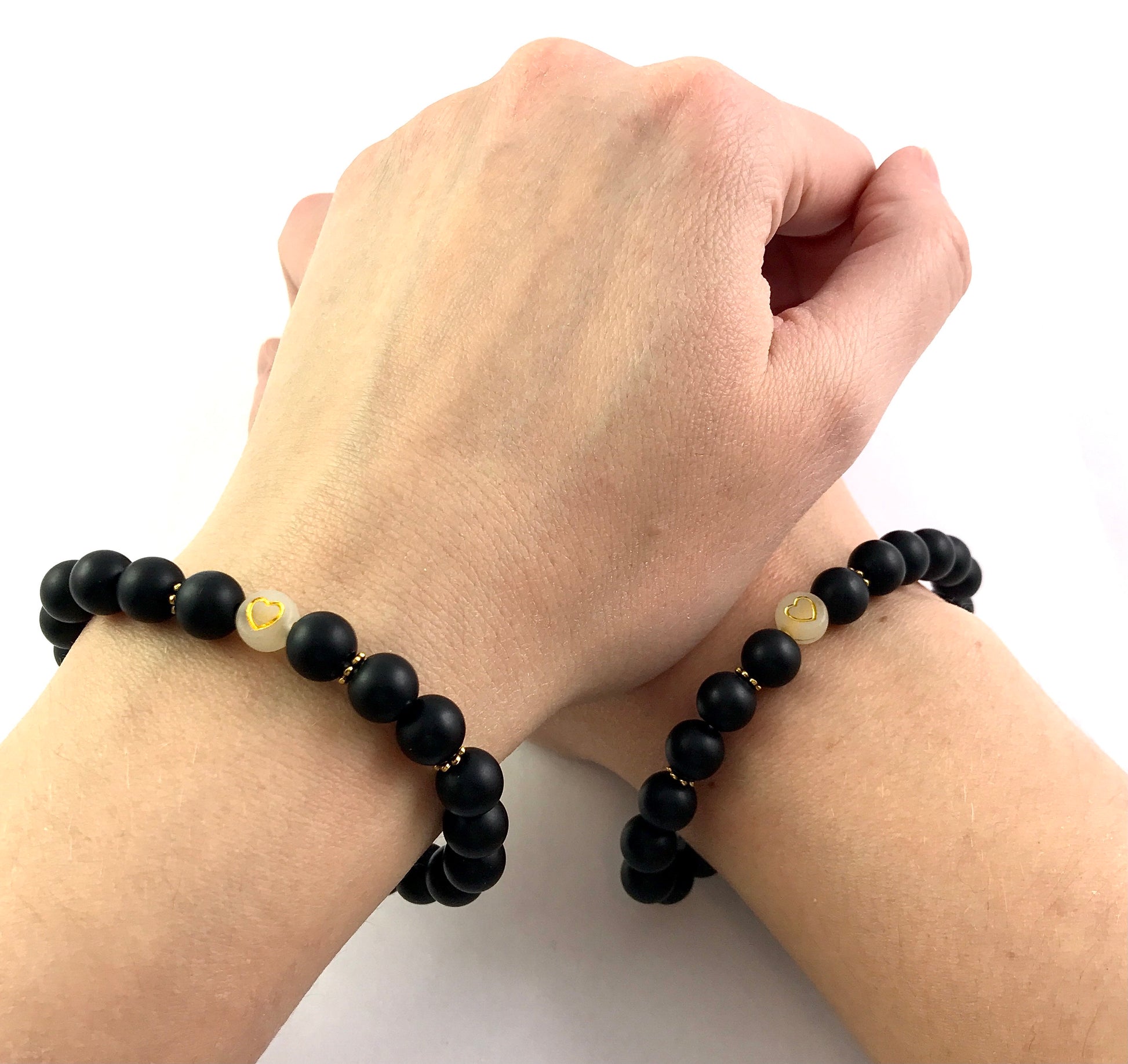 Korálkové náramky set 2 ks čierne so srdiečkami-Bracelets-DIARAfashion-DIARA.sk