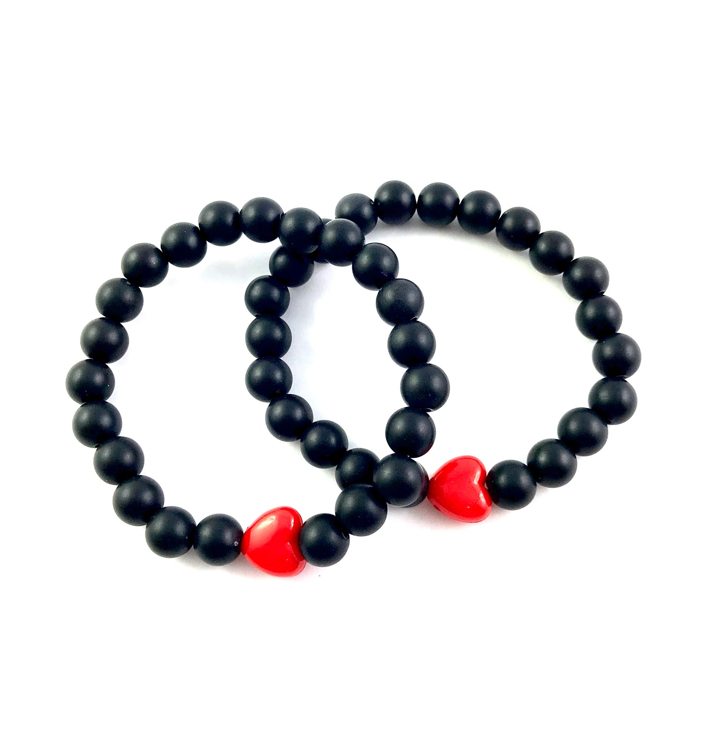 Korálkové náramky set 2 ks čierne so srdiečkami-Bracelets-DIARAfashion-DIARA.sk