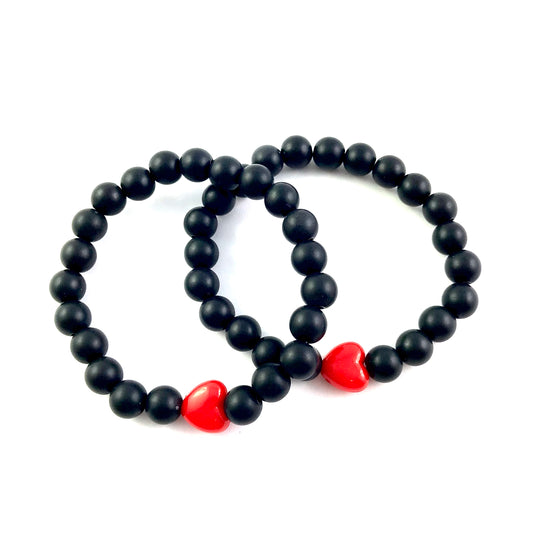 Korálkové náramky set 2 ks čierne so srdiečkami-Bracelets-DIARAfashion-DIARA.sk