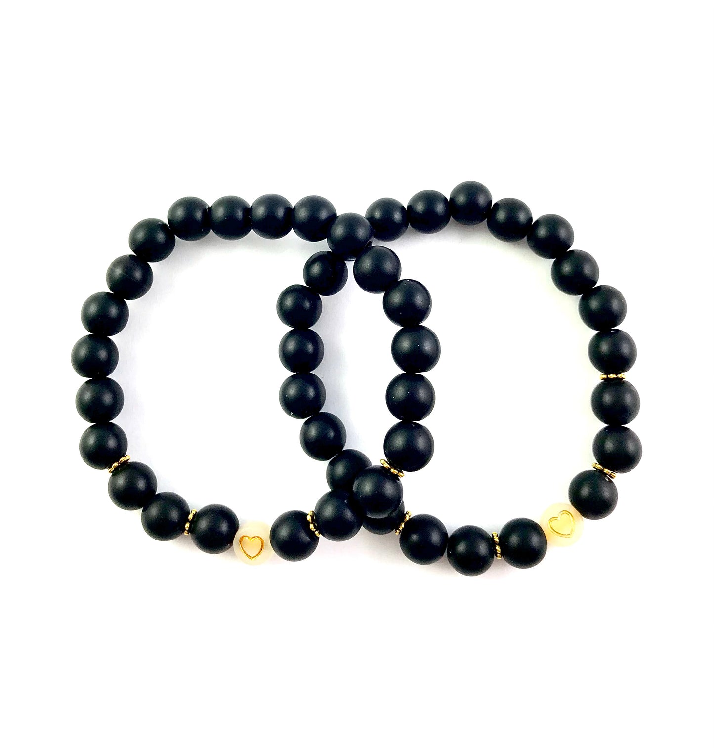 Korálkové náramky set 2 ks čierne so srdiečkami-Bracelets-DIARAfashion-DIARA.sk