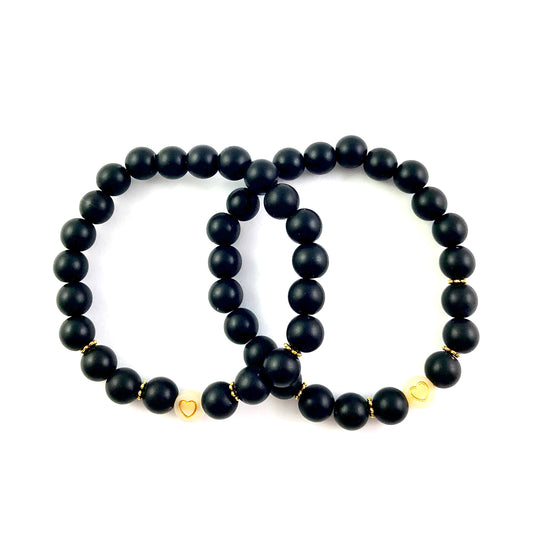Korálkové náramky set 2 ks čierne so srdiečkami-Bracelets-DIARAfashion-DIARA.sk