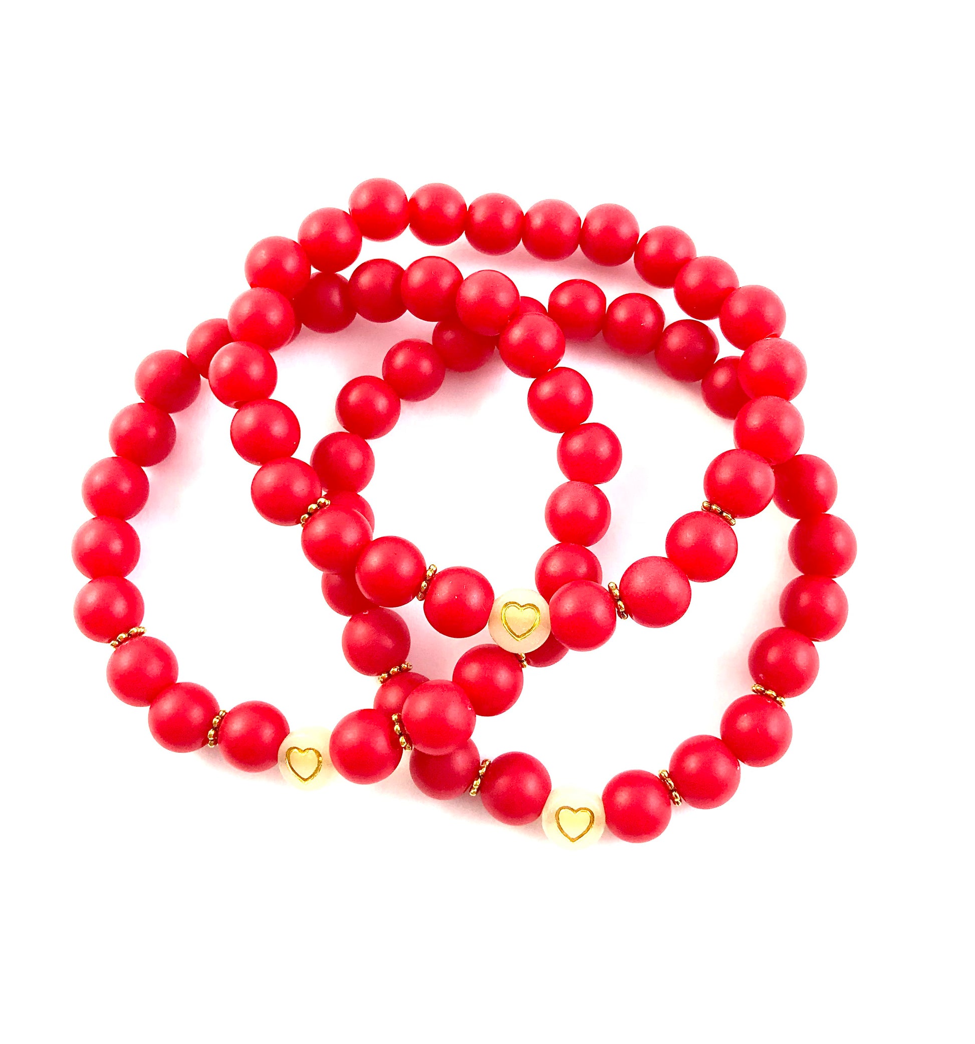 Korálkové náramky set 3 ks so srdiečkami červené-Bracelets-DIARAfashion-DIARA.sk