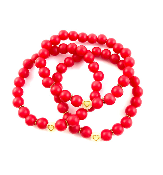 Korálkové náramky set 3 ks so srdiečkami červené-Bracelets-DIARAfashion-DIARA.sk