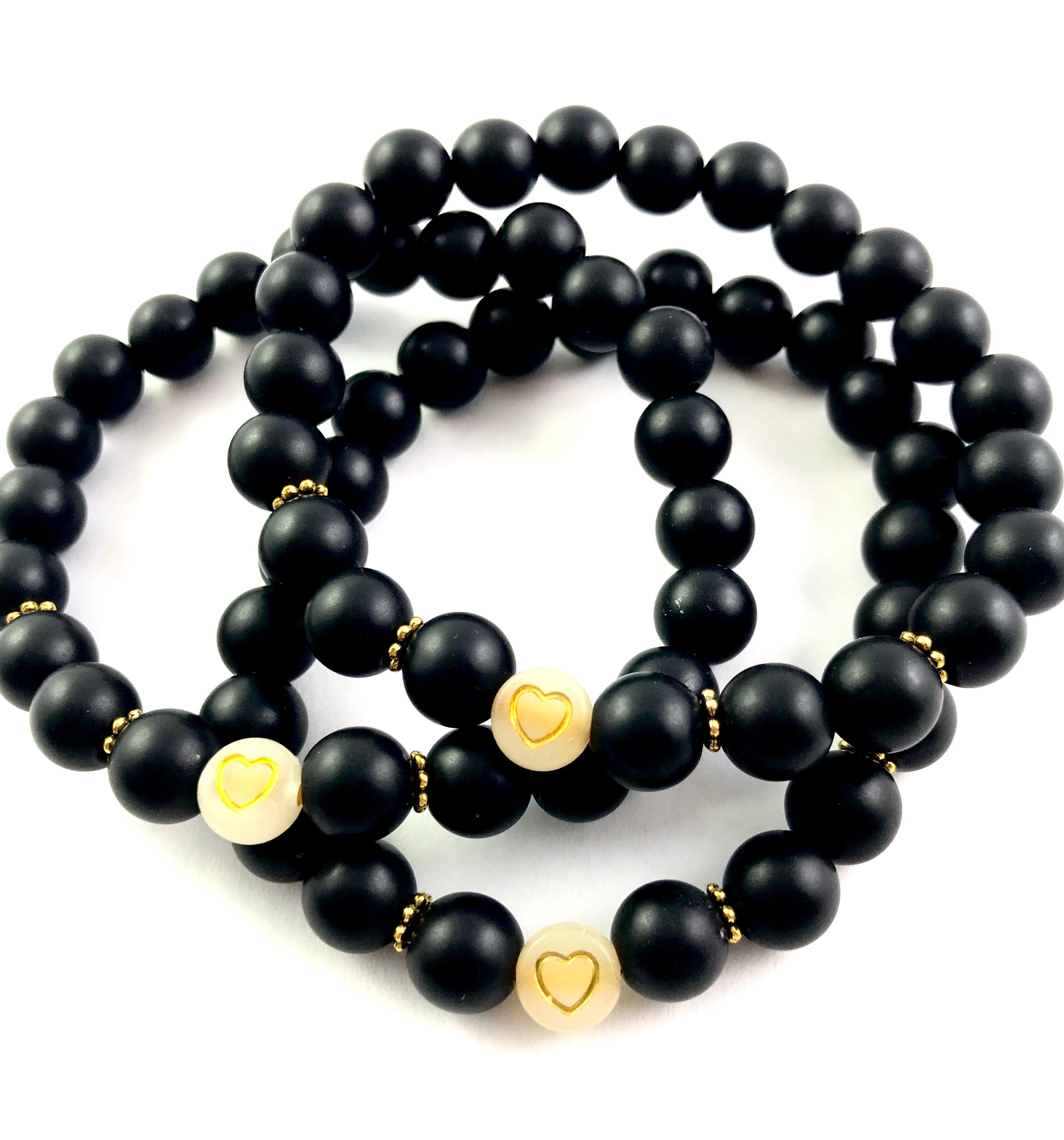 Korálkové náramky set 3 ks so srdiečkami čierne-Bracelets-DIARAfashion-DIARA.sk