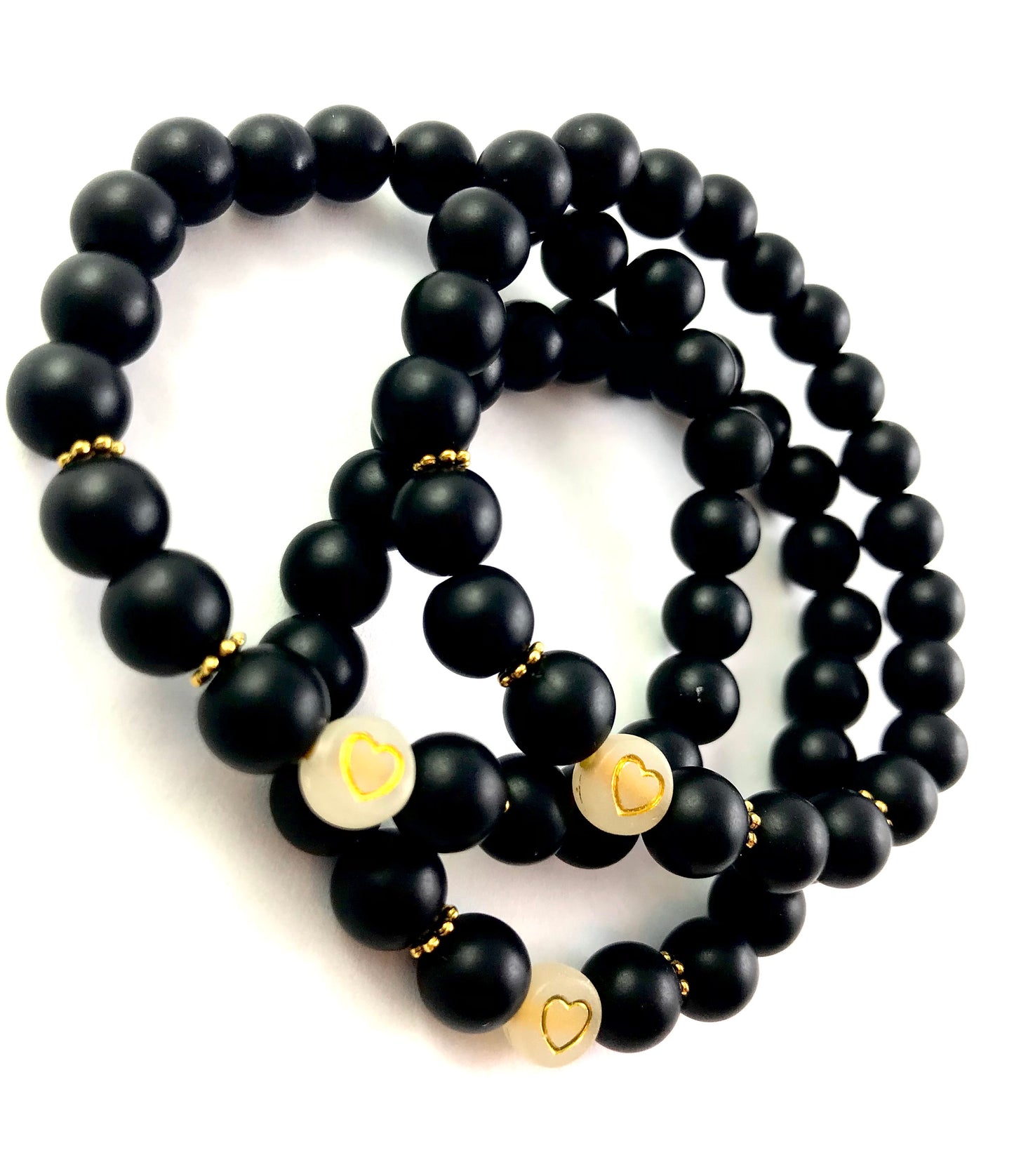 Korálkové náramky set 3 ks so srdiečkami čierne-Bracelets-DIARAfashion-DIARA.sk