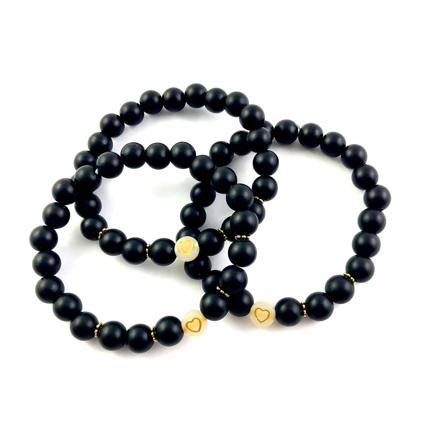 Korálkové náramky set 3 ks so srdiečkami čierne-Bracelets-DIARAfashion-DIARA.sk