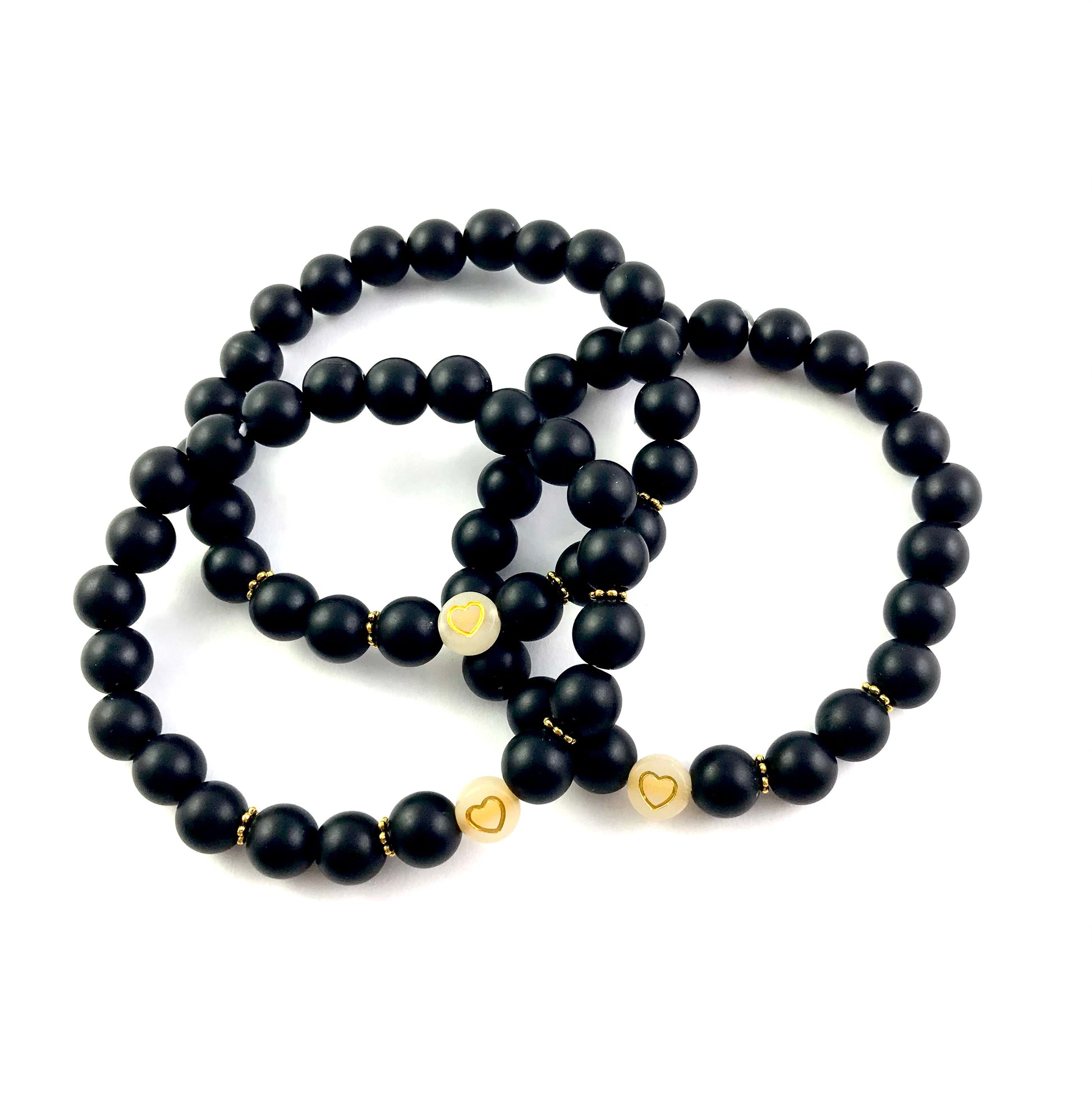 Korálkové náramky set 3 ks so srdiečkami čierne-Bracelets-DIARAfashion-DIARA.sk