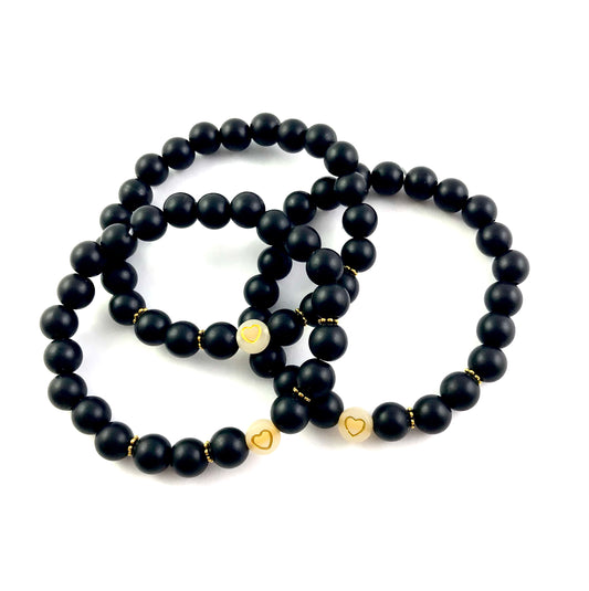 Korálkové náramky set 3 ks so srdiečkami čierne-Bracelets-DIARAfashion-DIARA.sk