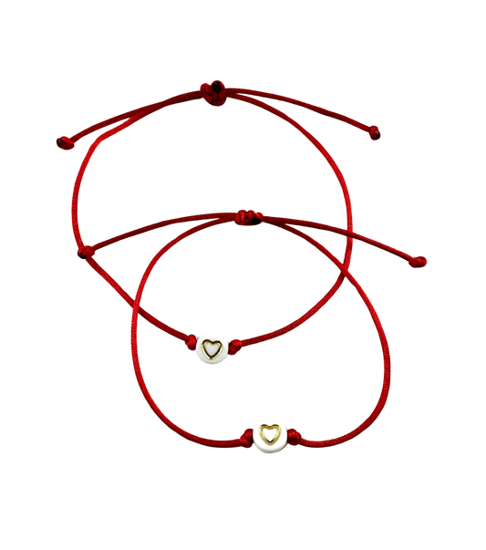Náramky pre páry tenké so zlatými srdiečkami červené-Bracelets-DIARAfashion-DIARA.sk
