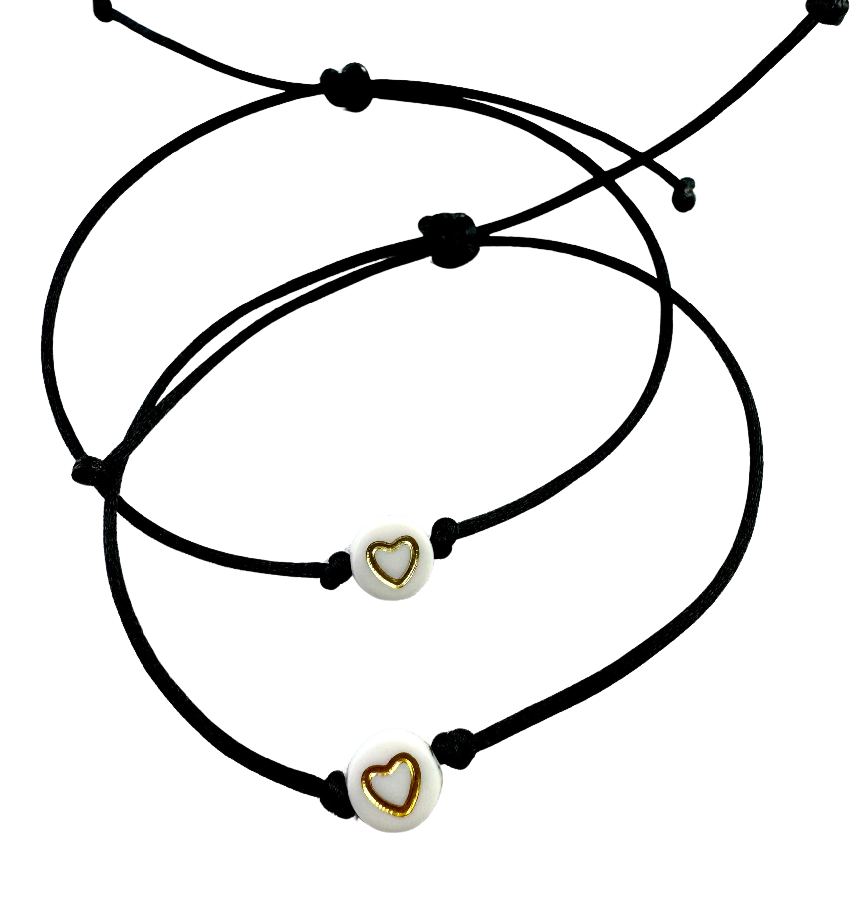 Náramky pre páry tenké so zlatými srdiečkami čierne-Bracelets-DIARAfashion-DIARA.sk