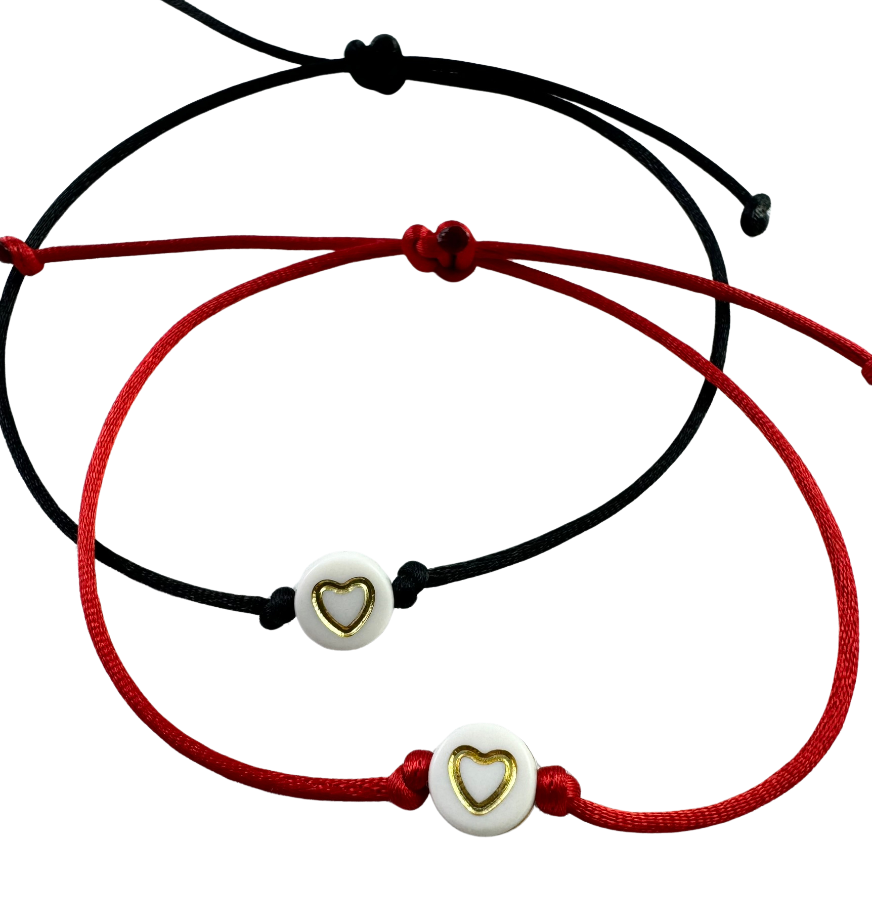 Náramky pre páry tenké so zlatými srdiečkami čierny a červený-Bracelets-DIARAfashion-DIARA.sk