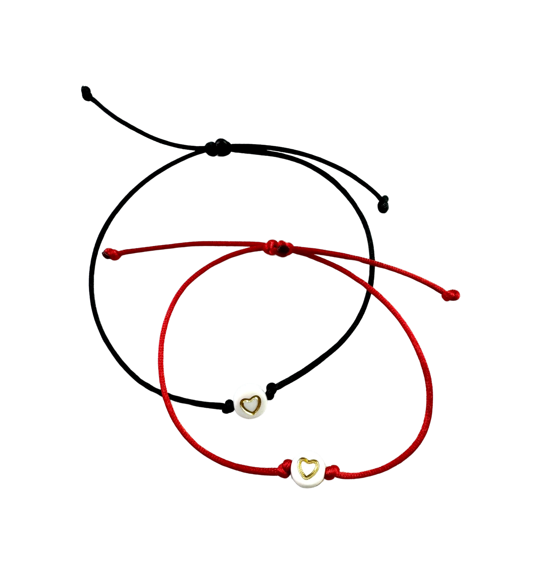 Náramky pre páry tenké so zlatými srdiečkami čierny a červený-Bracelets-DIARAfashion-DIARA.sk