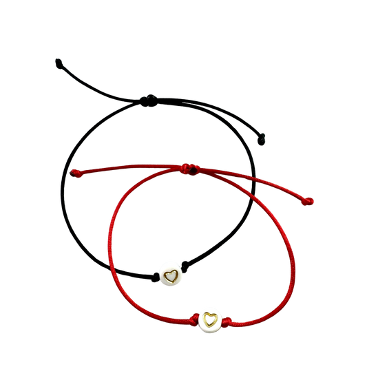Náramky pre páry tenké so zlatými srdiečkami čierny a červený-Bracelets-DIARAfashion-DIARA.sk