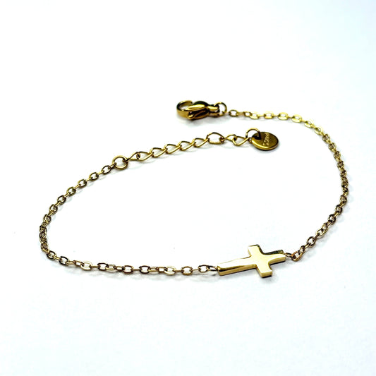 Náramok z chirurgickej ocele s krížikom zlatý-Bracelets-DIARA.sk-DIARA.sk