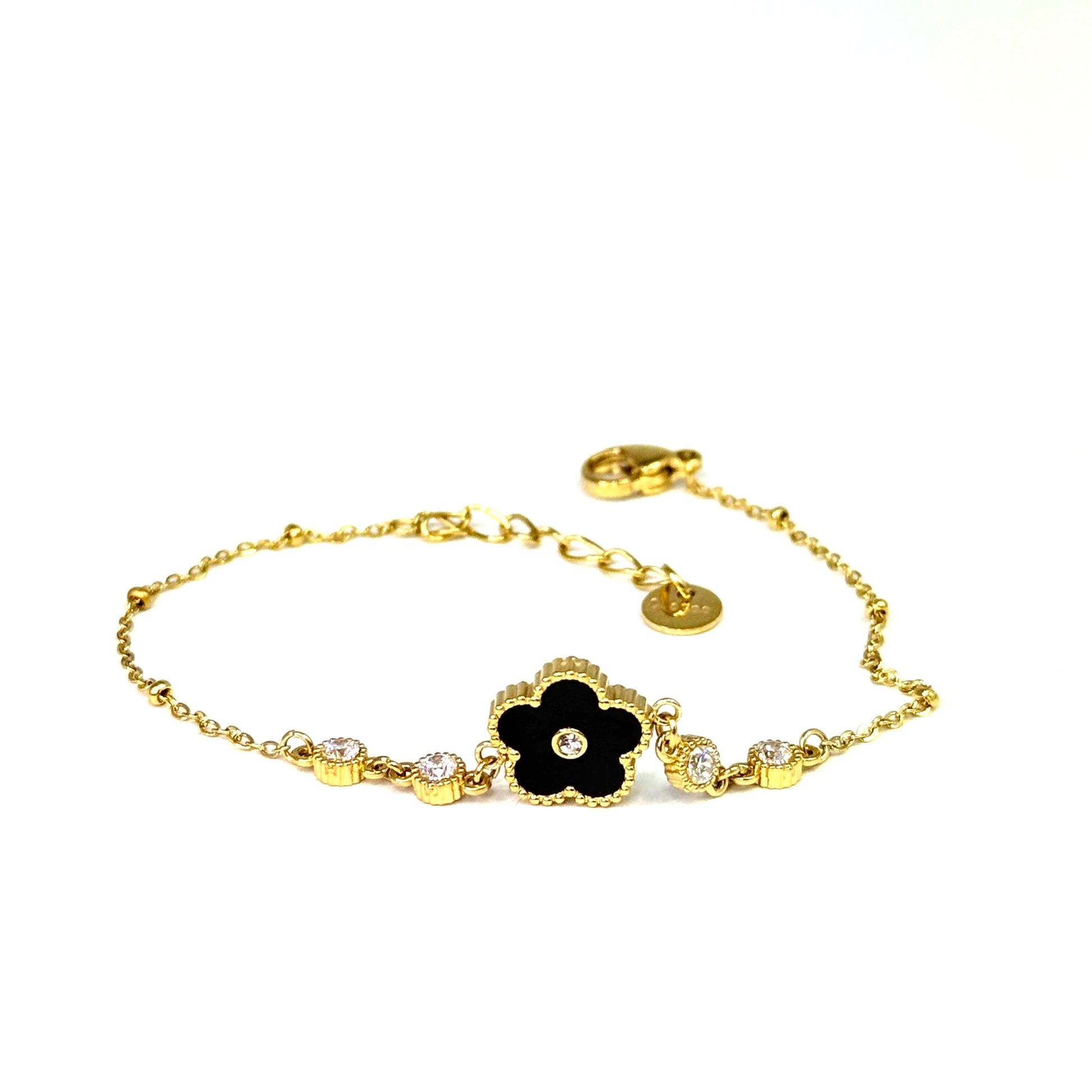 Náramok z chirurgickej ocele s kvetinou zlatý-Bracelets-DIARA.sk-DIARA.sk