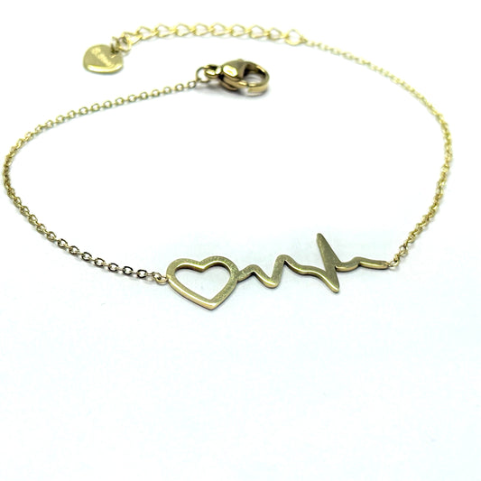 Náramok z chirurgickej ocele so srdiečkom a symbolom EKG zlatý-Bracelets-DIARA.sk-DIARA.sk