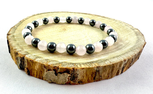 Náramok z minerálov Hematit a Ruženín 6 mm-Bracelets-DIARAfashion-DIARA.sk