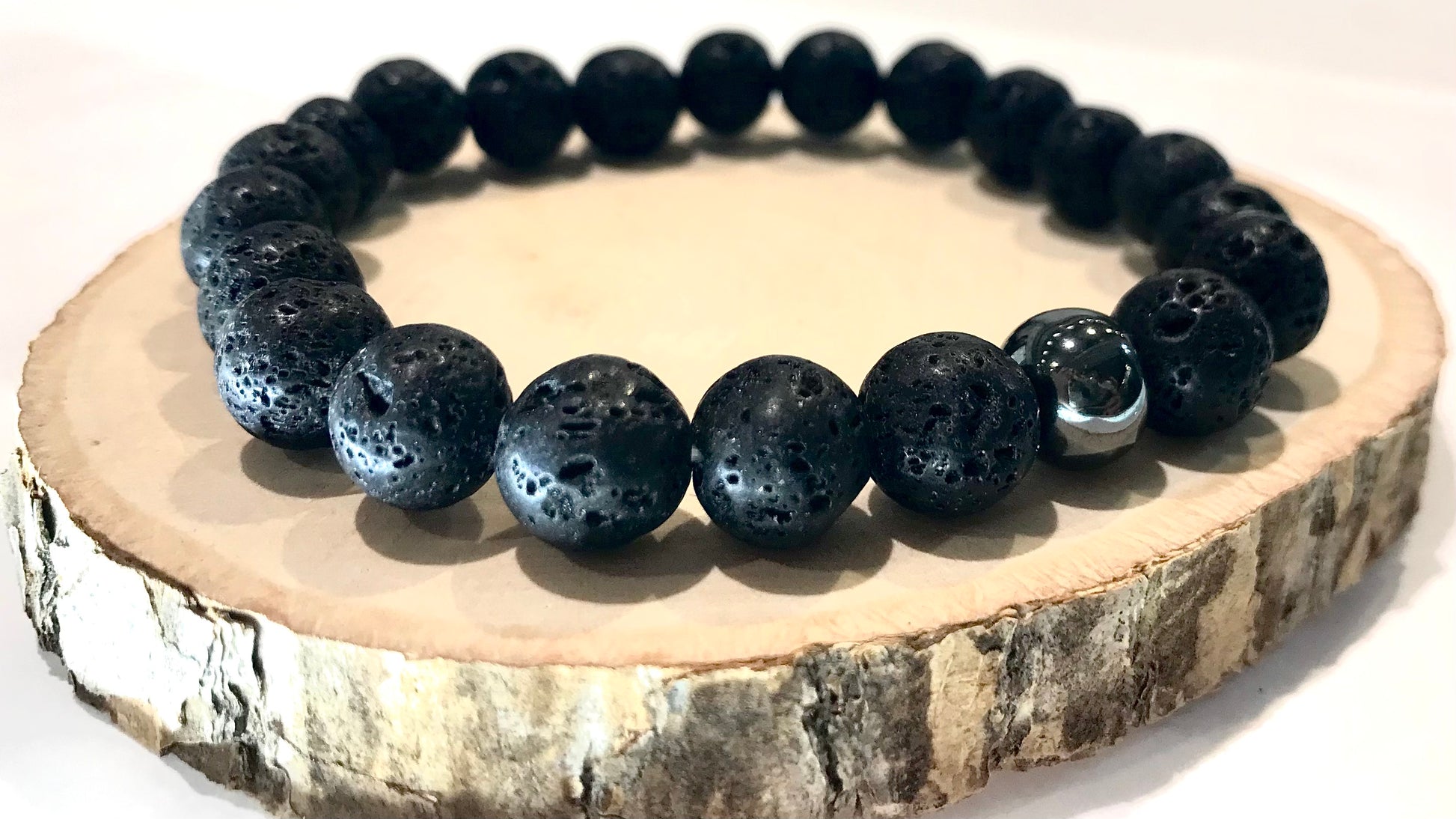 Náramok z minerálov Lávový kameň a Hematit čierny 10 mm-Bracelets-DIARAfashion-Pánsky-DIARA.sk