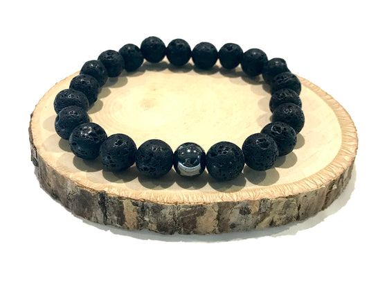Náramok z minerálov Lávový kameň a Hematit čierny 10 mm-Bracelets-DIARAfashion-Pánsky-DIARA.sk