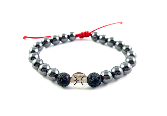 Náramok z minerálov zverokruh Hematit a Lávový kameň 8 mm červená šnúrka-Bracelets-DIARAfashion-Dámsky-Vodnár-DIARA.sk