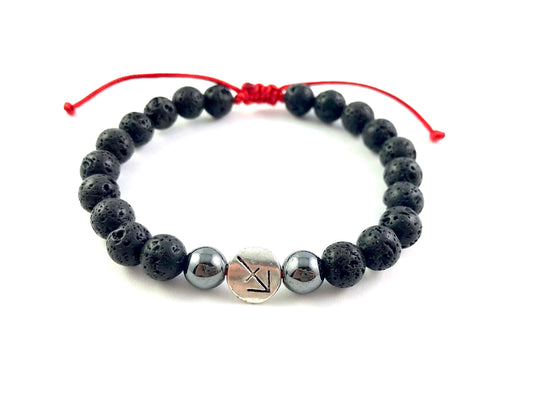 Náramok z minerálov zverokruh Lávový kameň a Hematit 8 mm červená šnúrka-Bracelets-DIARAfashion-Dámsky-Vodnár-DIARA.sk