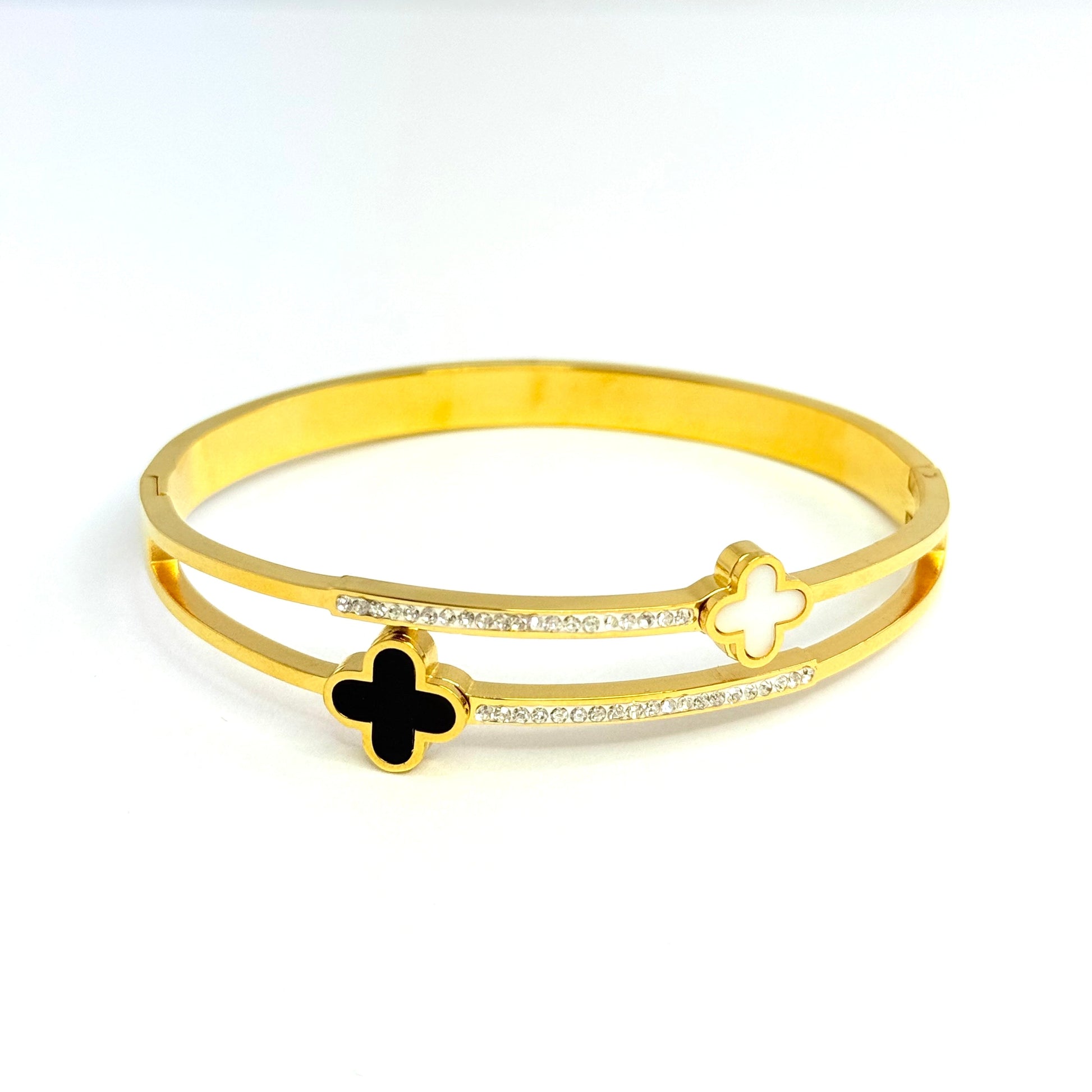 Náramok zlatý obručový z chirurgickej ocele so štvorlístkami-Bracelets-DIARA.sk-DIARA.sk