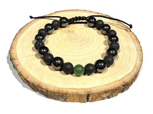 Pánsky náramok z minerálov Lávový kameň, Hematit a Zelený Avanturín na čiernej šnúrke-Bracelets-DIARA.sk-DIARA.sk