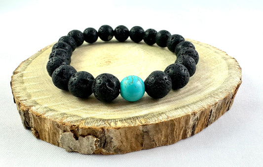 Pánsky náramok z minerálov Lávový kameň a Tyrkenit 10 mm čierny-Bracelets-DIARAfashion-DIARA.sk