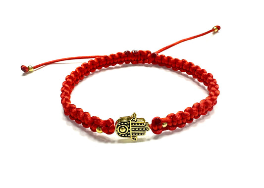 Pletený dámsky červený náramok ruka Fatimy - hamsa zlatá-Bracelets-DIARA.sk-DIARA.sk