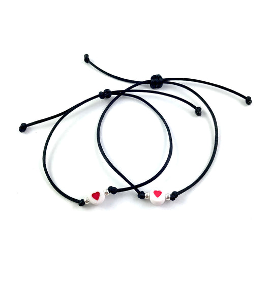 Šnúrkové náramky set 2 ks so srdiečkom čierne-Bracelets-DIARAfashion-DIARA.sk