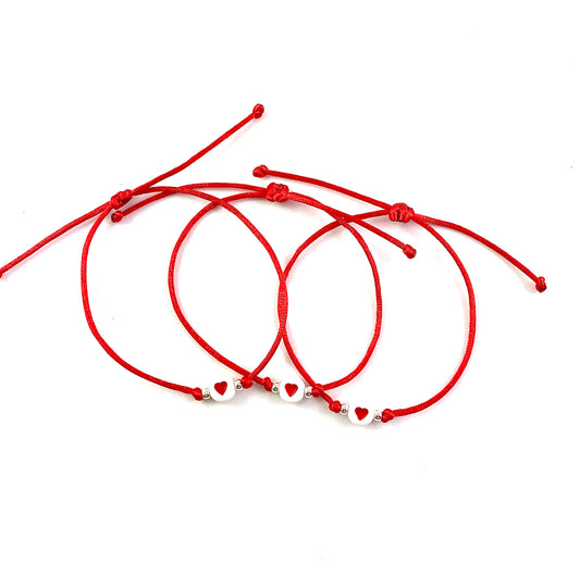 Šnúrkové náramky set 3 ks červené so srdiečkom-Bracelets-DIARAfashion-DIARA.sk