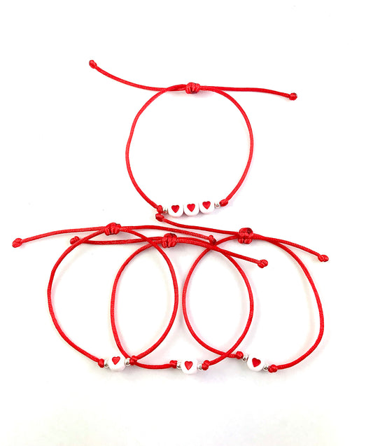 Šnúrkové náramky set 4 ks červené so srdiečkami-Bracelets-DIARAfashion-DIARA.sk