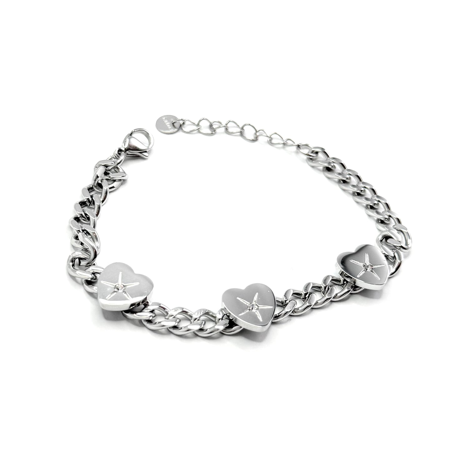 Štýlový hrubší náramoo z chirurgickej ocele so srdiečkami strieborný-Bracelets-DIARA.sk-DIARA.sk