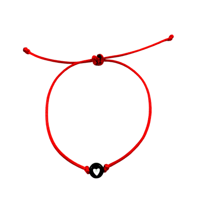 Tenký šnúrkový náramok s čiernym srdiečkom-Bracelets-DIARA-Dámsky-Červený-DIARA.sk