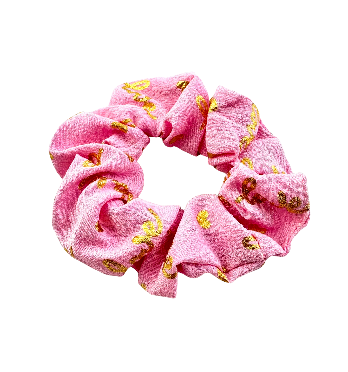 Gumička do vlasov scrunchie s potlačou Love ružová