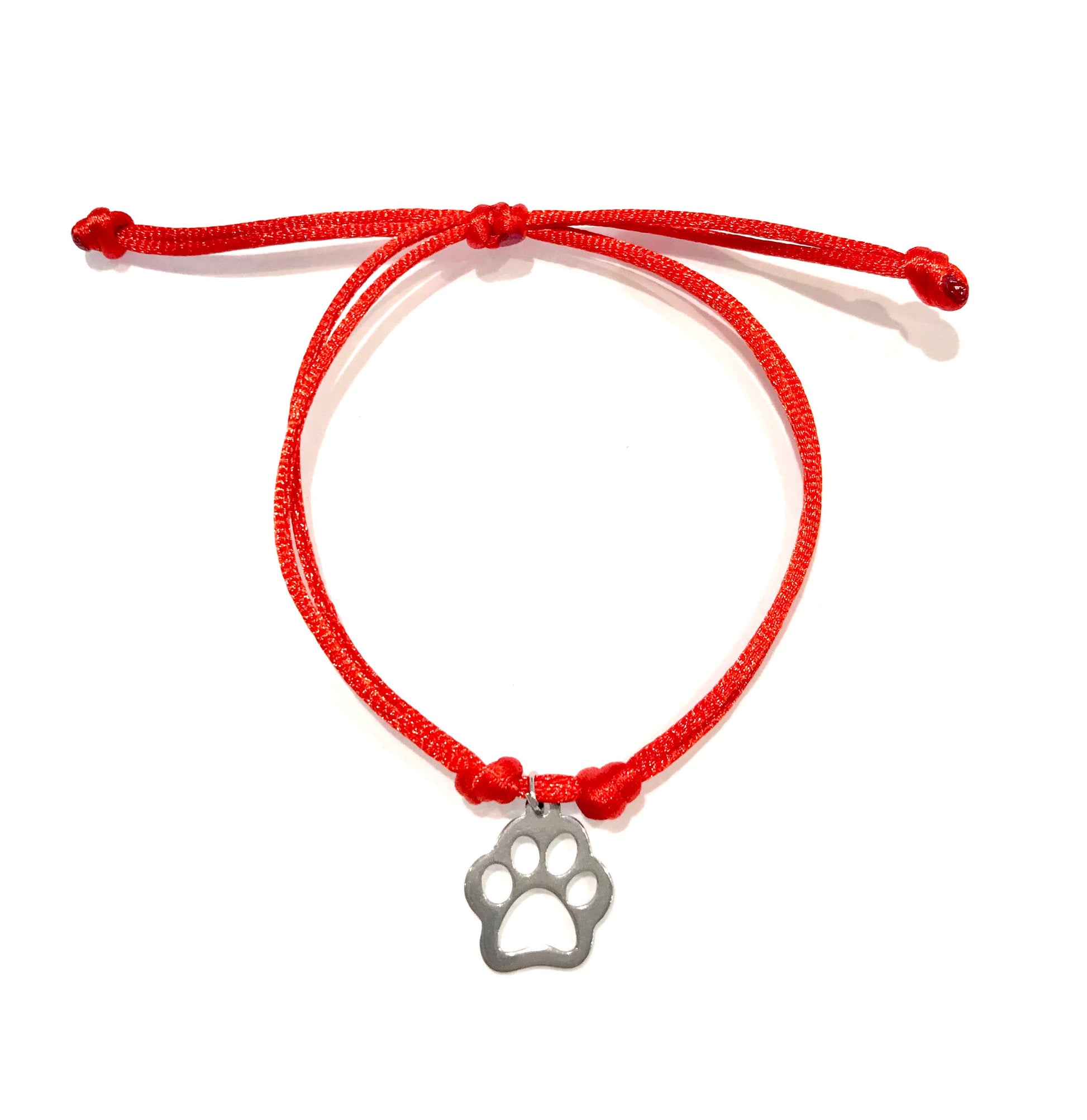 Dámsky šnúrkový náramok s príveskom psia labka z chirurgickej ocele-Bracelets-DIARAfashion-Červená-DIARA.sk