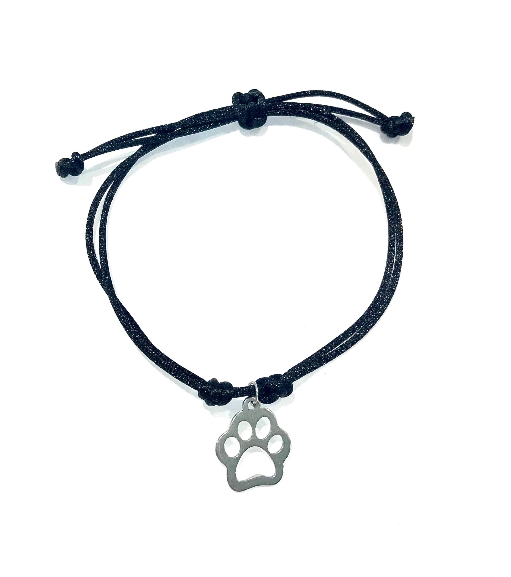 Dámsky šnúrkový náramok s príveskom psia labka z chirurgickej ocele-Bracelets-DIARAfashion-Čierna-DIARA.sk
