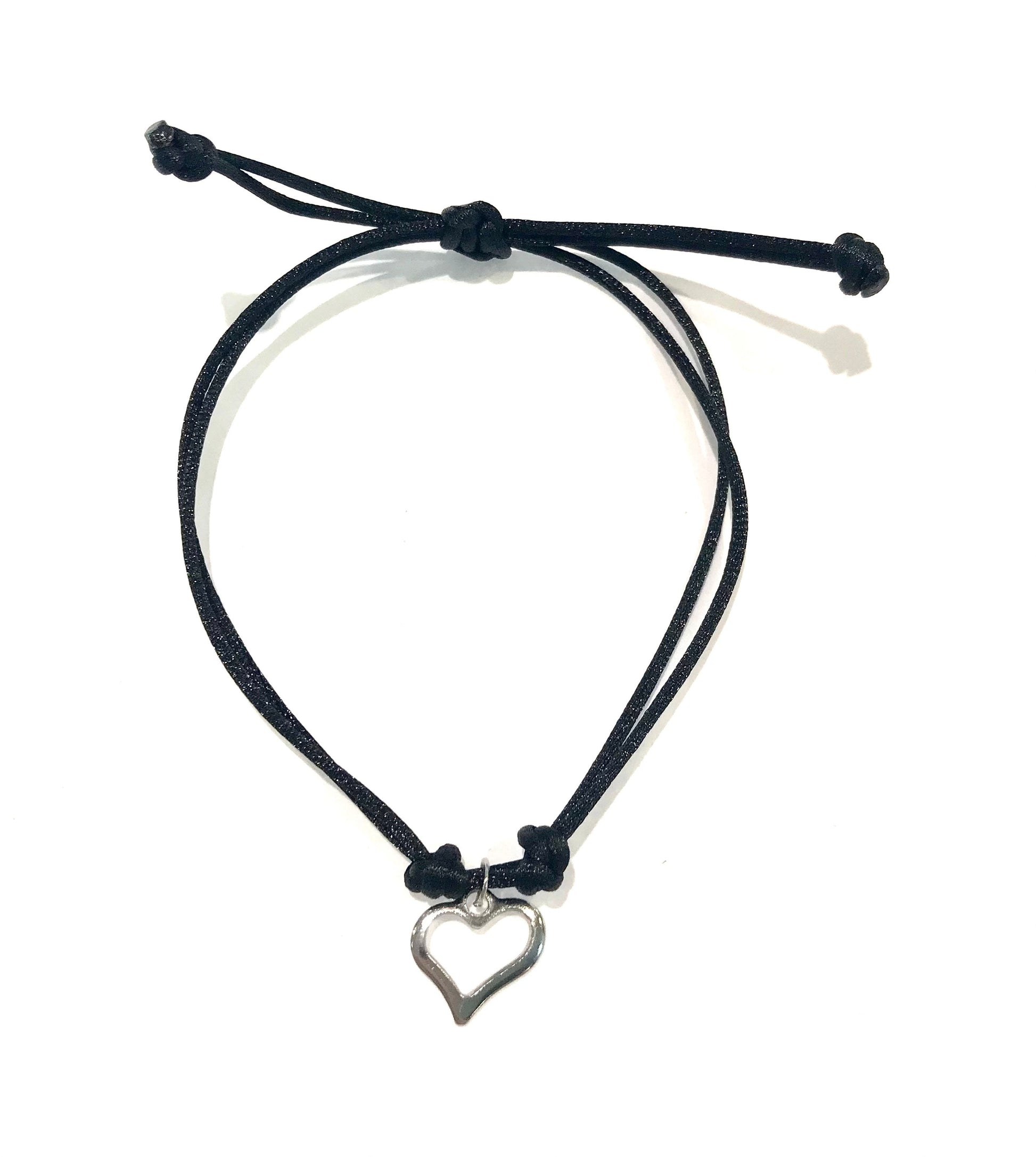 Dámsky šnúrkový náramok so srdcom z chirurgickej ocele-Bracelets-DIARAfashion-Čierna-DIARA.sk