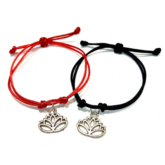 Dámsky šnúrkový set - náramky tenké s príveskom lotusového kvetu červený a čierny-Bracelets-DIARAfashion-DIARA.sk