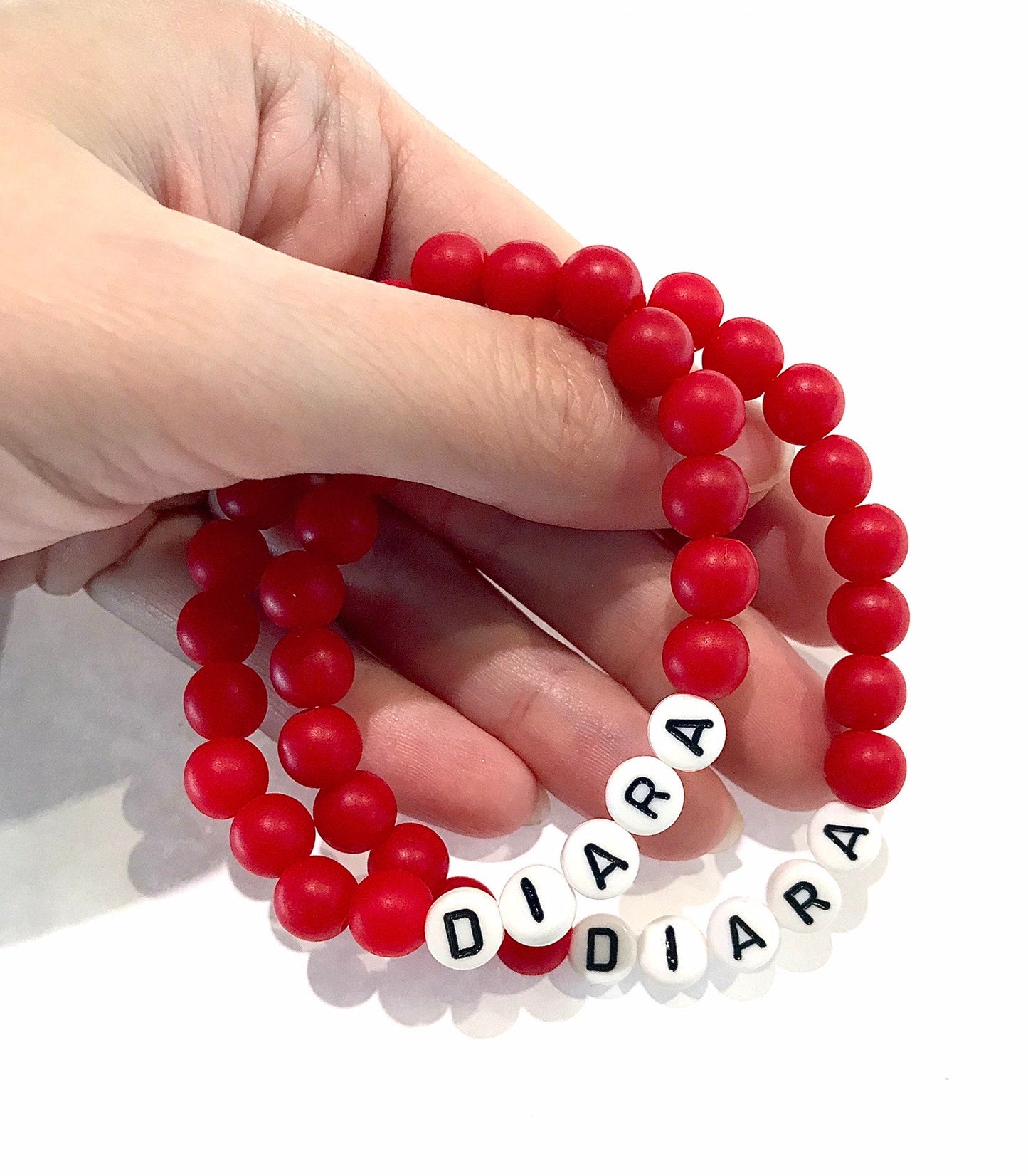Náramky pre páry s menom červené korálky 2 ks-Bracelets-DIARAfashion-DIARA.sk