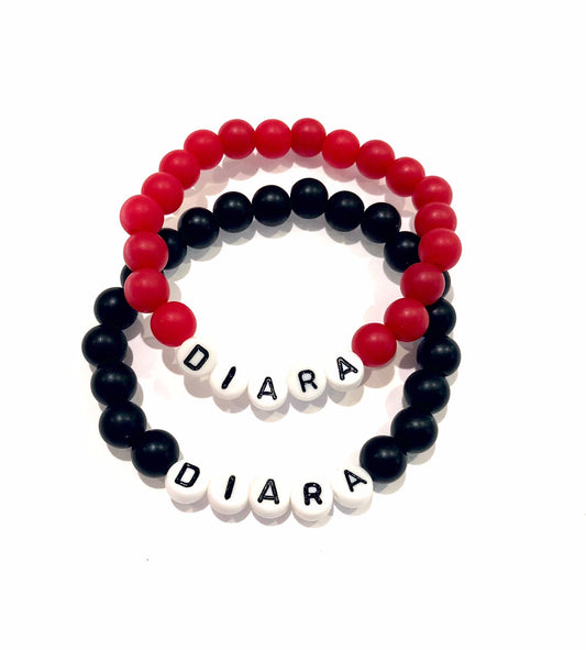 Náramky pre páry s menom s korálkami čierno-červené 2 ks-Bracelets-DIARAfashion-DIARA.sk