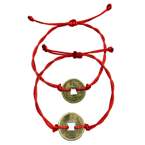 Náramky pre páry šnúrkové pletené s činskou mincou-Bracelets-DIARAfashion-Červené-DIARA.sk