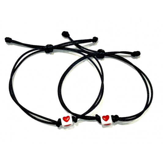 Náramky pre páry so srdiečkom pletené šnúrkové čierne-Bracelets-DIARAfashion-DIARA.sk