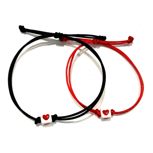 Náramky pre páry so srdiečkom šnúrkové čierny a červený-Bracelets-DIARAfashion-DIARA.sk
